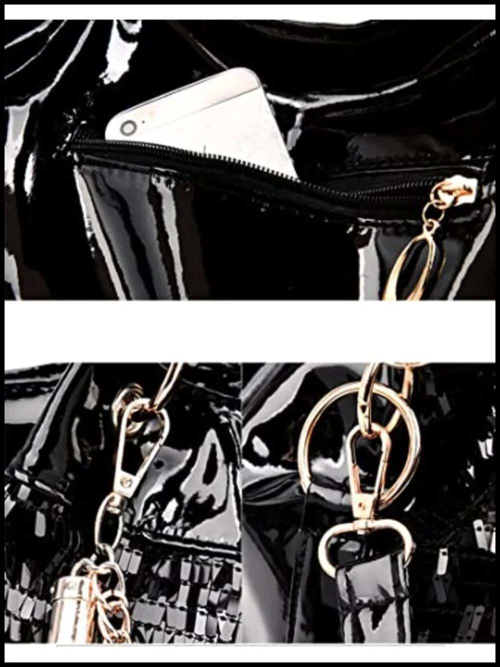 Patent Faux Leather Hobo Bag Shiny Top-Handle Chain Shoulder Tote Sequin